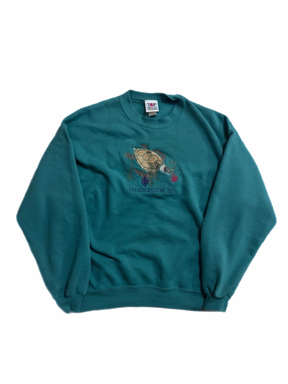 90s Charleston, SC Crewneck Sweater with Turtle Embroidery